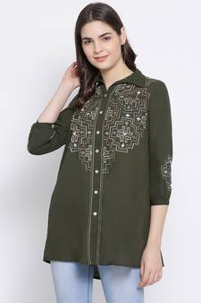 Olive Zone Picasso Embro Women Shirt