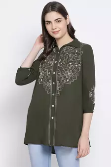 Olive Zone Picasso Embro Women Shirt