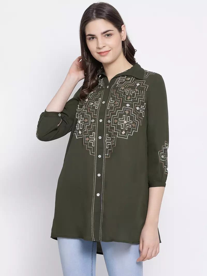 Olive Zone Picasso Embro Women Shirt