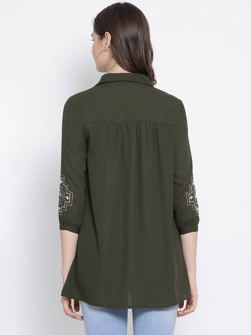 Olive Zone Picasso Embro Women Shirt