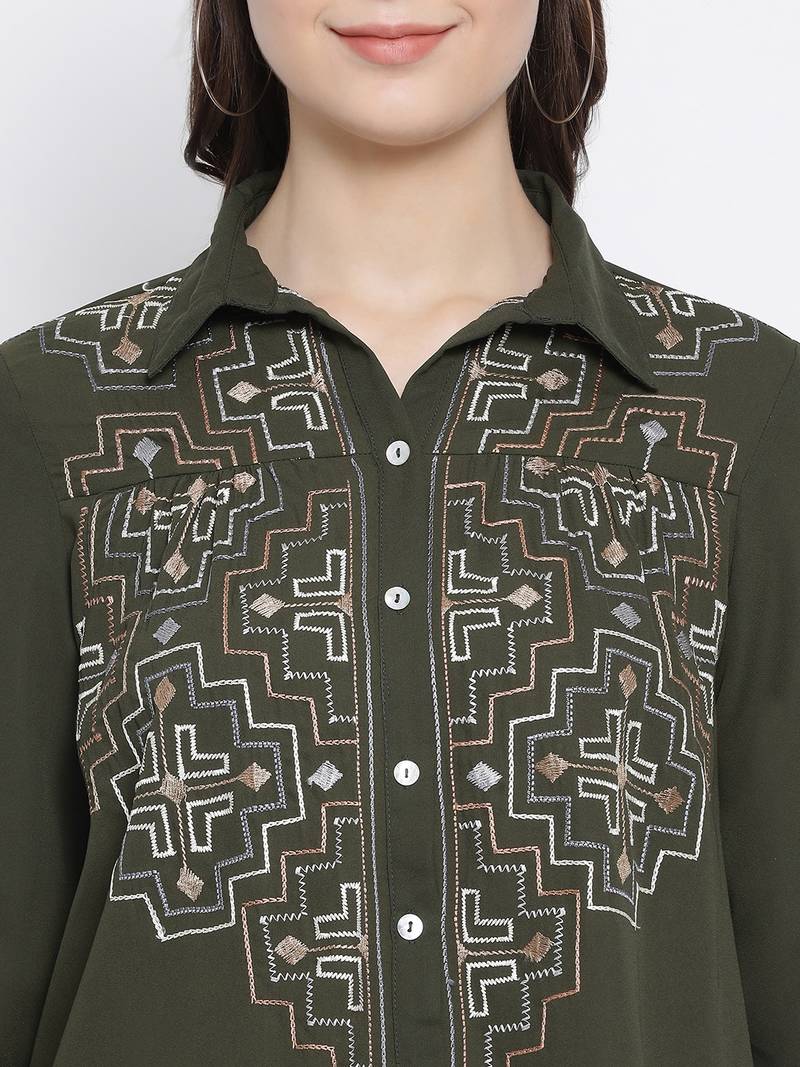 Olive Zone Picasso Embro Women Shirt