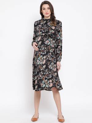 Floral Dectorial Caution Midi Maternity Dress 1