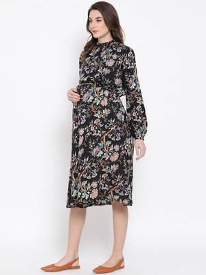 Floral Dectorial Caution Midi Maternity Dress 2