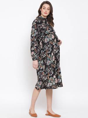 Floral Dectorial Caution Midi Maternity Dress 3
