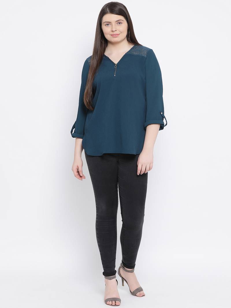 Ocean Pastel ZipperPlus Size Women Top
