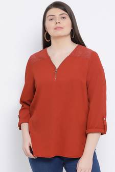 Rust Minora Zipper Plus Size Women Top