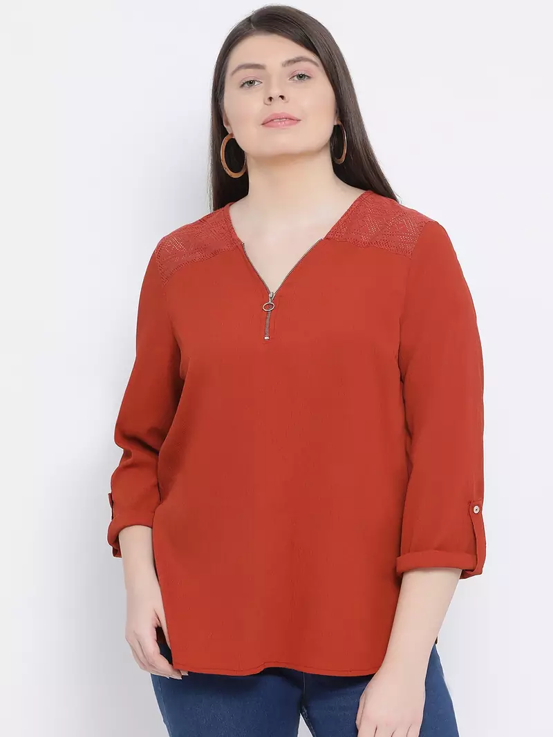 Rust Minora Zipper Plus Size Women Top