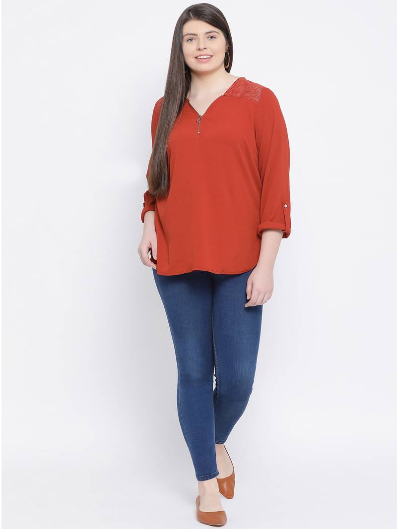 Rust Minora Zipper Plus Size Women Top