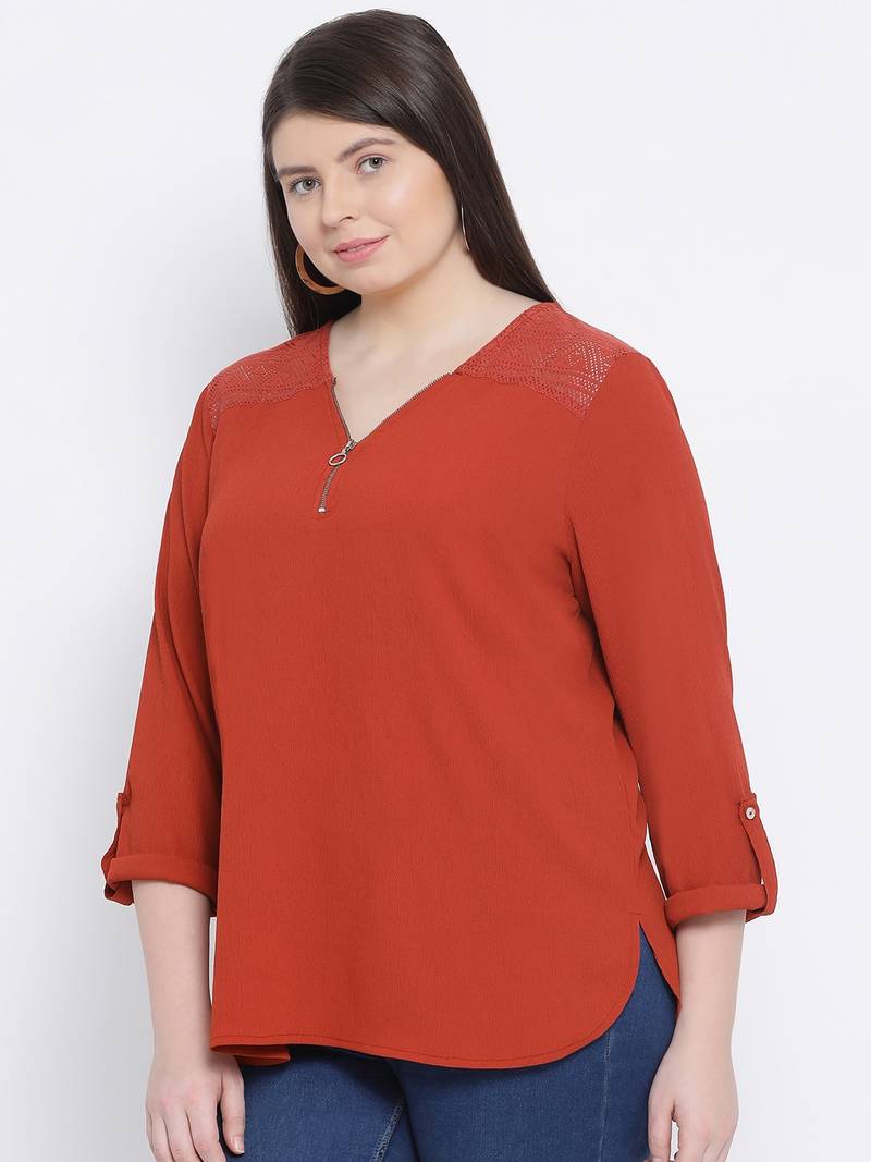 Rust Minora Zipper Plus Size Women Top