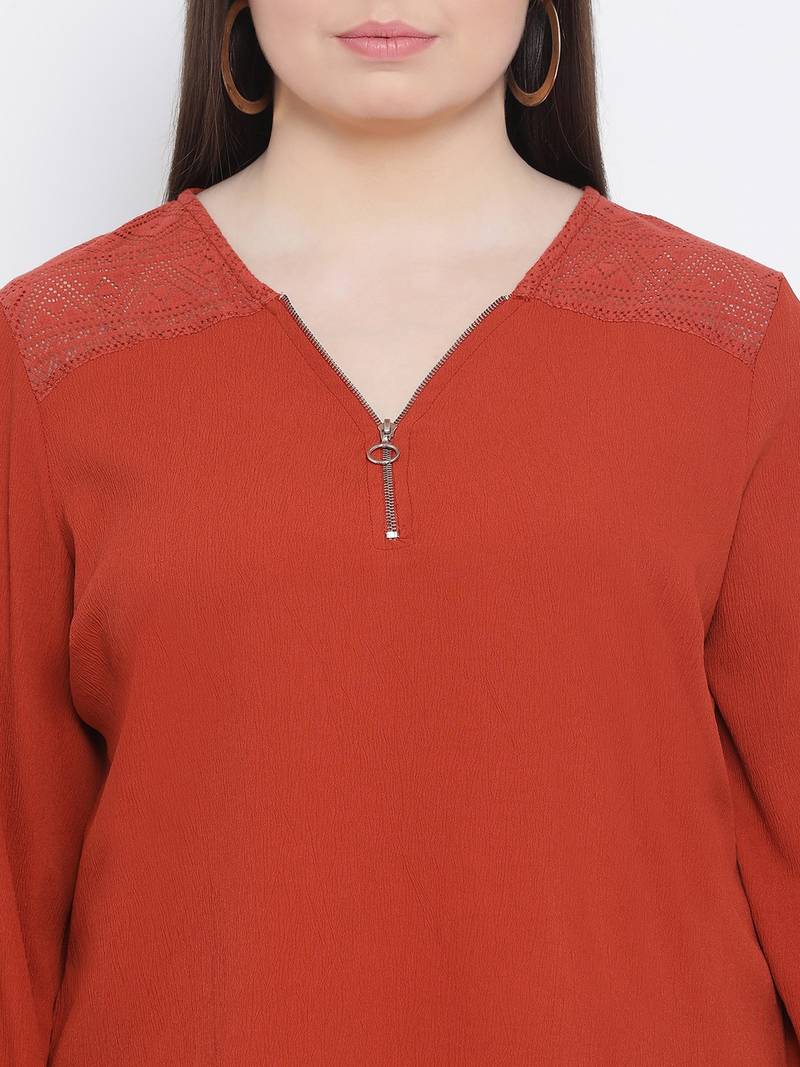 Rust Minora Zipper Plus Size Women Top