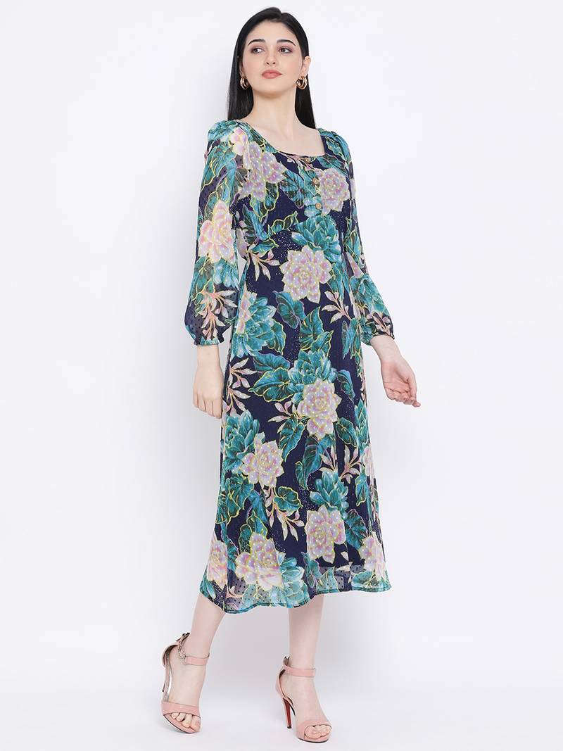 Floral Curve Fashion Ion Women Dress