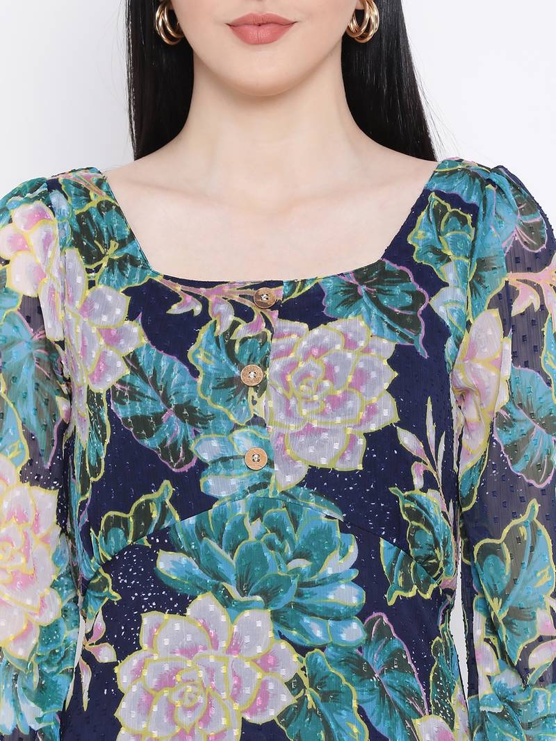 Floral Curve Fashion Ion Women Dress