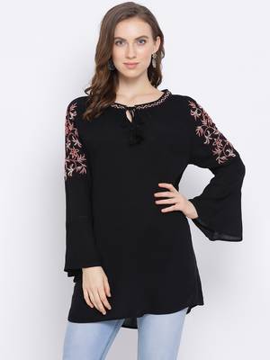 Black Wave Embroidered Women Top 1