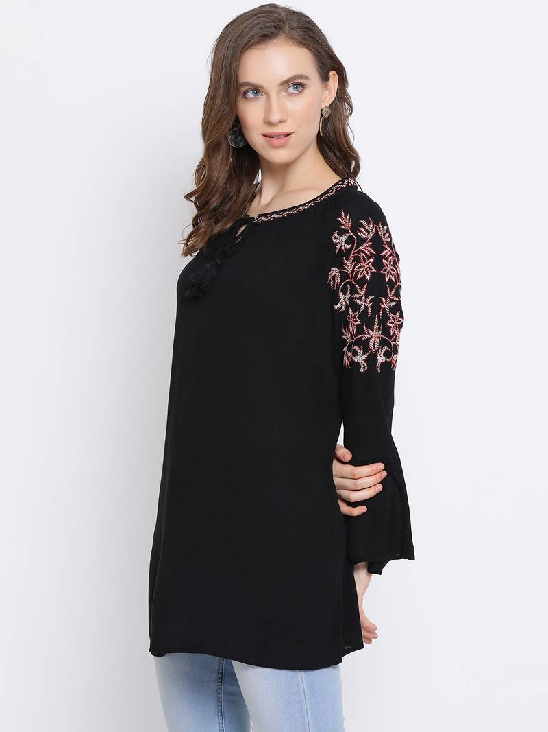 Black Wave Embroidered Women Top