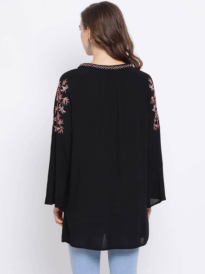 Black Wave Embroidered Women Top
