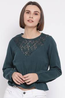 Green Deorna Lace Women Top