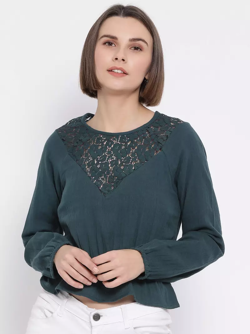 Green Deorna Lace Women Top