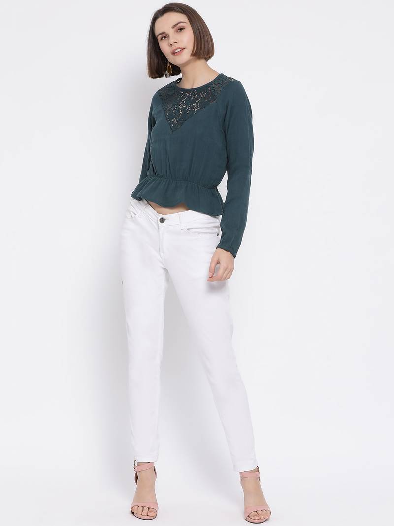 Green Deorna Lace Women Top