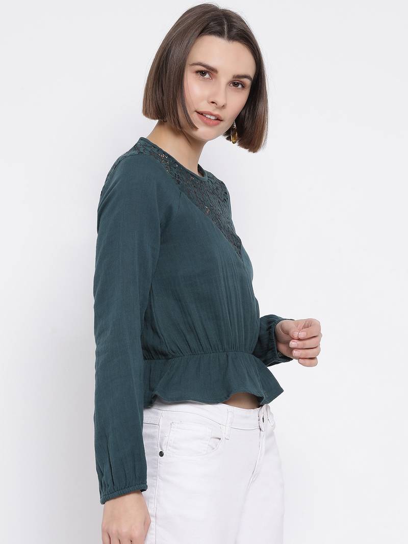 Green Deorna Lace Women Top