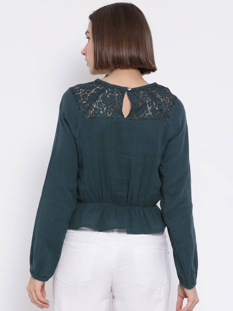 Green Deorna Lace Women Top