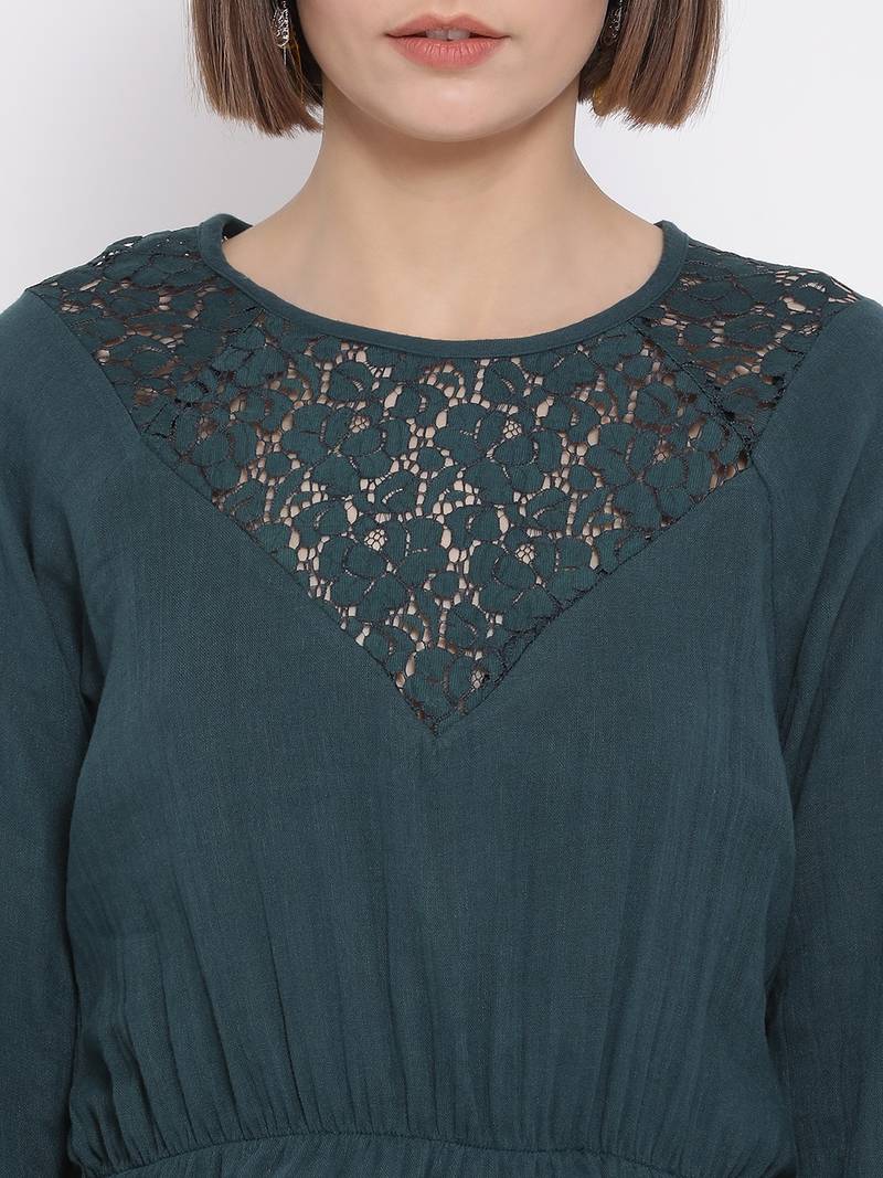 Green Deorna Lace Women Top