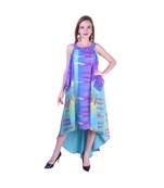 Women's Halter Neck Ruffle Drape Printed Georgette Party/ Evening Dress in Multicolor