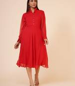 Women's Red Chiiffon Casual Midi Dress