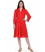 Women's Red Chiiffon Casual Midi Dress