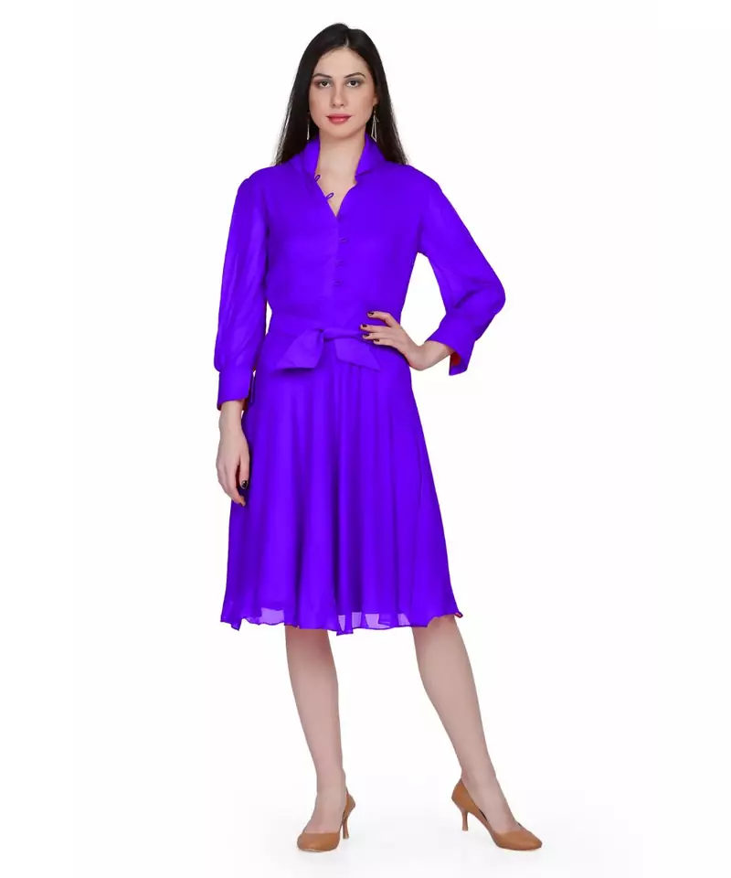 Women's Mauve Chiiffon Casual Midi Dress