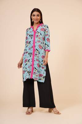 Women's Indian Kurti with Buttoned Placket and Round Mandarin  Collar 1
