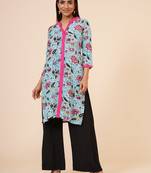 Women's Indian Kurti with Buttoned Placket and Round Mandarin  Collar