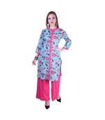Women's Indian Kurti with Buttoned Placket and Round Mandarin  Collar