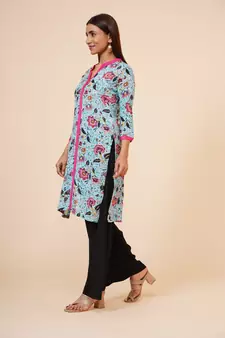 Women's Indian Kurti with Buttoned Placket and Round Mandarin  Collar