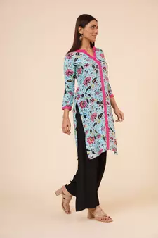 Women's Indian Kurti with Buttoned Placket and Round Mandarin  Collar