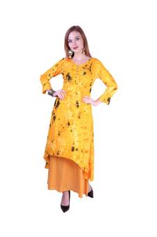 Women's Indian tie n dye Kurti with wooden Button Placket and Cuff