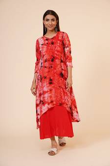 Women's Indian tie n dye Kurti with wooden Button Placket and Cuff