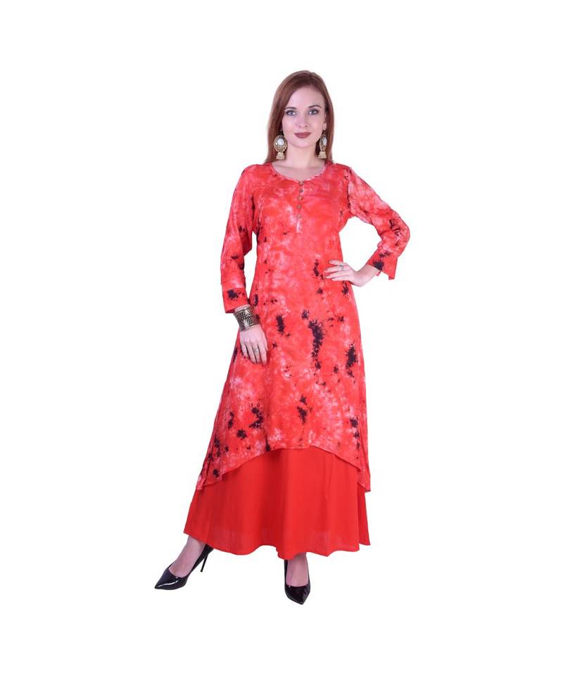 Women's Indian tie n dye Kurti with wooden Button Placket and Cuff