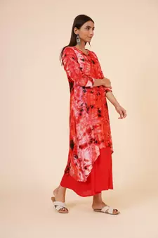 Women's Indian tie n dye Kurti with wooden Button Placket and Cuff