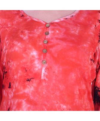Women's Indian tie n dye Kurti with wooden Button Placket and Cuff 6