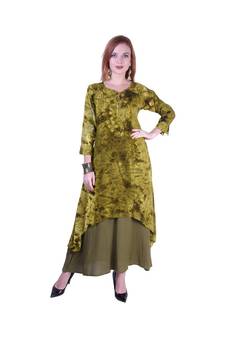 Women's Indian tie n dye Kurti with wooden Button Placket and Cuff