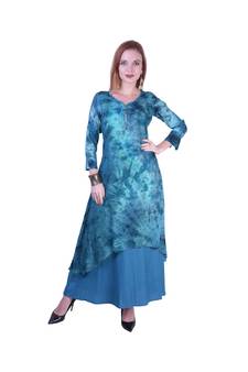 Women's Indian tie n dye Kurti with wooden Button Placket and Cuff