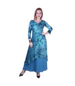 Women's Indian tie n dye Kurti with wooden Button Placket and Cuff