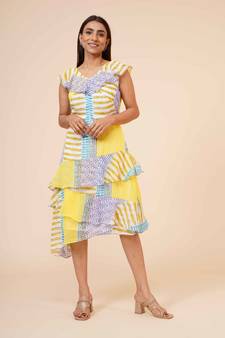 Women's Printed Georgette  Ruffle Party Evening  Dress