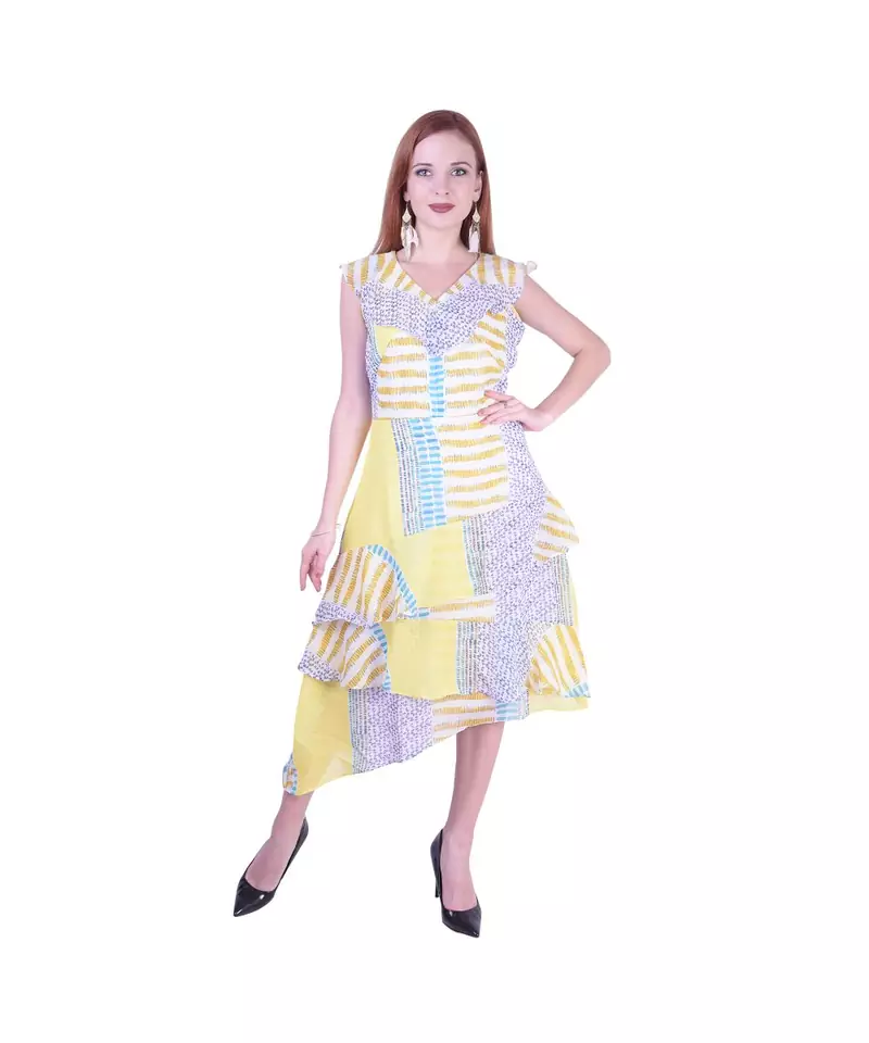 Women's Printed Georgette  Ruffle Party Evening  Dress