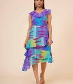 Women's Printed Georgette  Ruffle Party Evening  Dress
