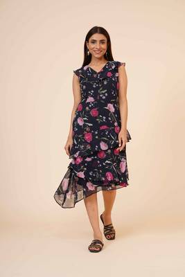 Women's Printed Georgette  Ruffle Party Evening  Dress 1