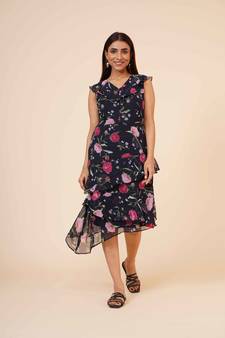 Women's Printed Georgette  Ruffle Party Evening  Dress