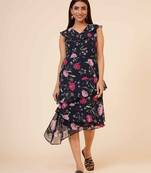 Women's Printed Georgette  Ruffle Party Evening  Dress