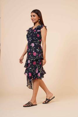 Women's Printed Georgette  Ruffle Party Evening  Dress 2