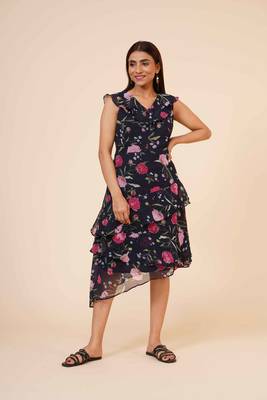 Women's Printed Georgette  Ruffle Party Evening  Dress 3
